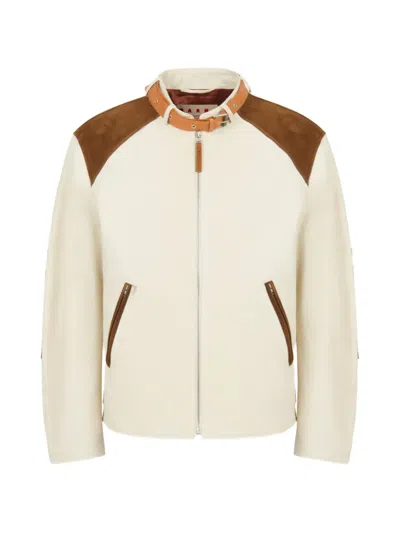 Marni Contrast Shoulder Buckle Bomber Jacket In Multi