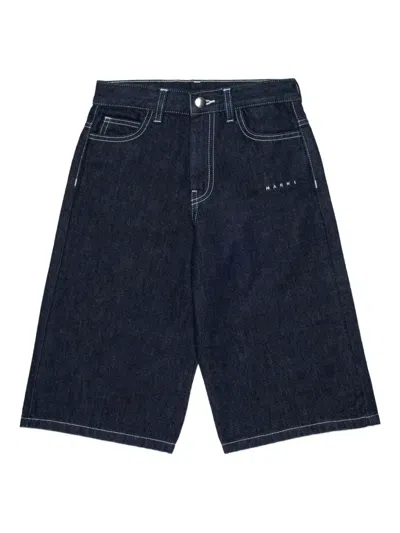 Marni Kids' Contrast-stitch Denim Shorts In Blue