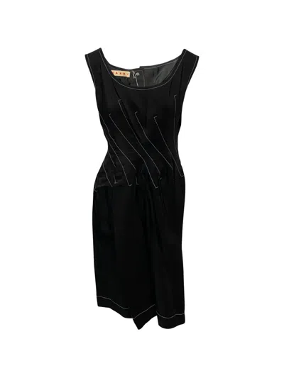 Pre-owned Marni Contrast-stitch Dress In Black