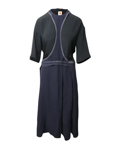 Marni Contrast Stitch Paneled Dress In Multicolor Viscose In Blue