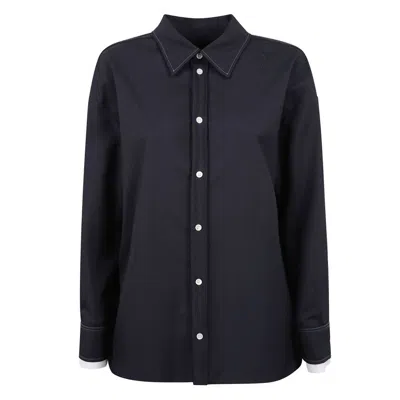 Marni Contrast Stitch Point-collar Shirt In Black