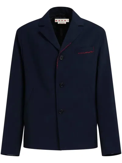 Marni Contrast-stitch Wool Blazer In Blue