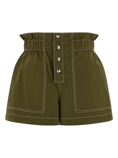 Marni Contrast-stitched Cotton Gabardine Bermuda Shorts In Green