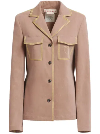Marni Contrast-stitching Logo-embroidered Blazer In Neutrals