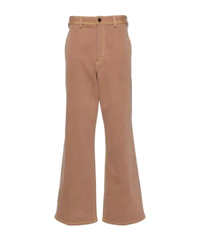 Marni Contrast-stitching Straight-leg Trousers In Brown