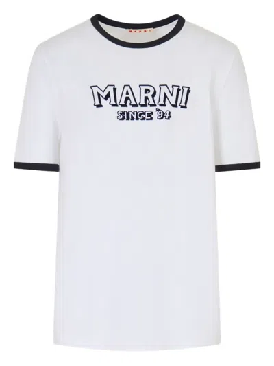 Marni Contrast-trim Short Sleeved T-shirt In White