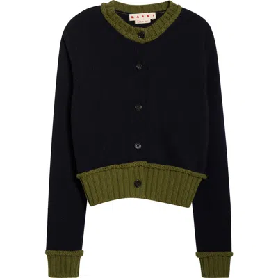 Marni Contrast Trim Wool Blend Cardigan In Black