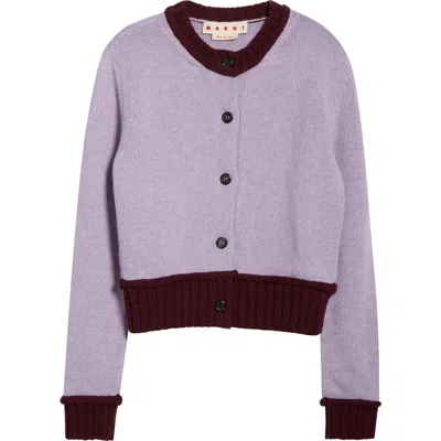 Marni Contrast Trim Wool Blend Cardigan In Purple