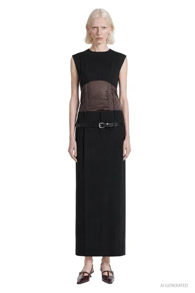 Marni Contrast Wool And Satin Dress In Black