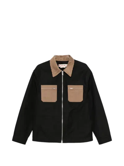 Marni Contrast-collar Patch-pocket Jacket In Black