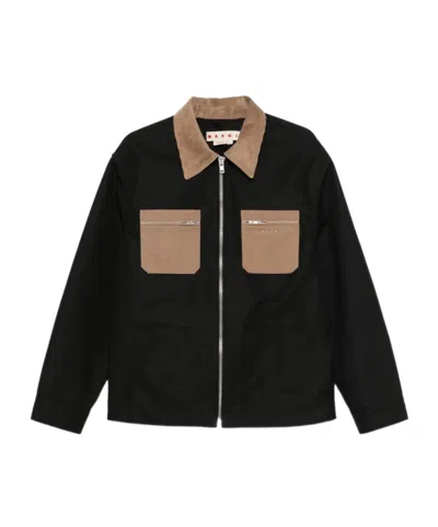 Marni Contrast-collar Patch-pocket Jacket In Black