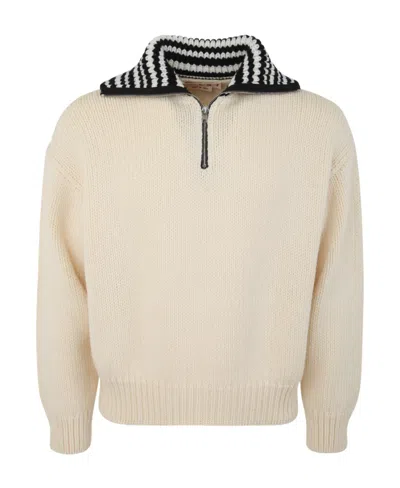 Marni Contrasting-collar Ribbed Jumper In Nude