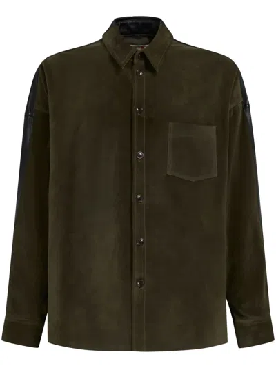 Marni Contrasting-panel Leather Shirt In Green