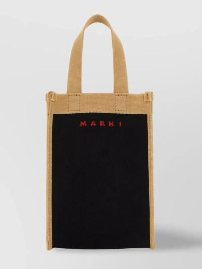 Marni Contrasting Pattern Small Shoulder Bag In Black