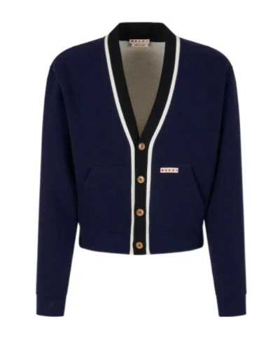 Marni Contrasting-trim Cardigan In Blue
