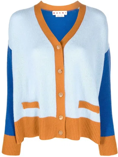 Marni Blue Colorblock Cardigan In Mxb15 Cloud
