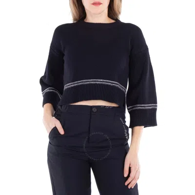 Marni Contrasting-trim Virgin Wool Crew-neck Jumper In Navy