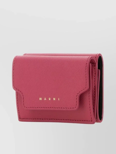 Marni Contrasting Trimmings Fold-over Leather Wallet In Pink