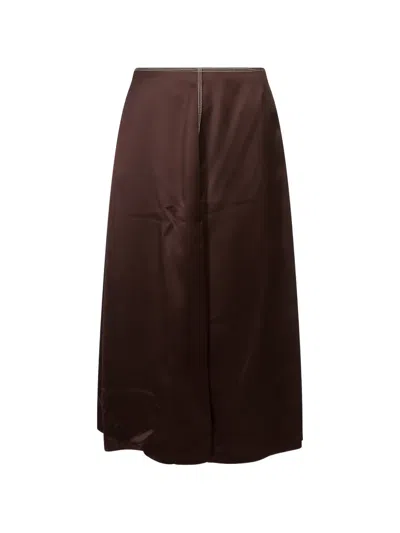 Marni Contrast-stitch Satin Midi Skirt In Burgundy