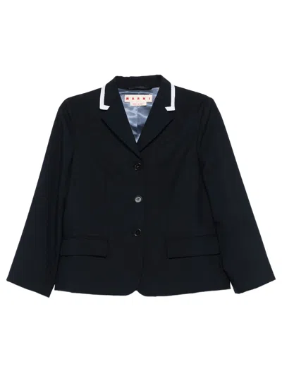 Marni Contrast-trim Blazer In Blue