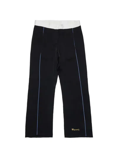 Marni Kids' 콘트라스트 웨이스트밴드 파이핑 디테일 팬츠 In Black
