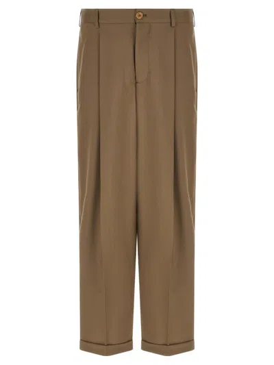 Marni Wool Trousers Belt Loops Pleats Cuffed Hem In Brown