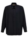 Marni Logo-patch Virgin-wool Shirt In Blue
