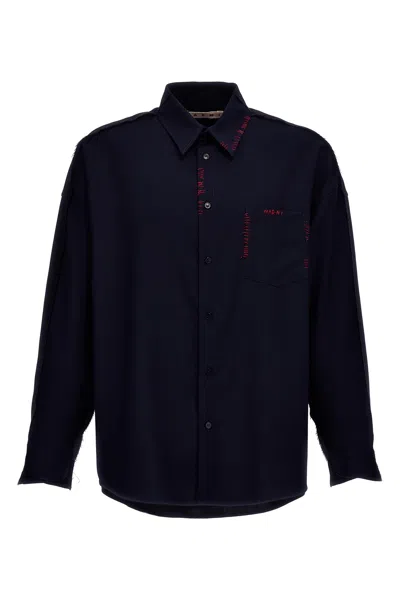 MARNI MARNI COOL WOOL SHIRT WITH CONTRAST STITCHING
