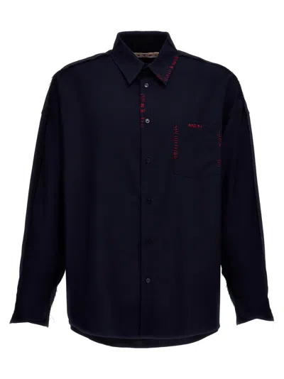 MARNI MARNI COOL WOOL SHIRT WITH CONTRAST STITCHING