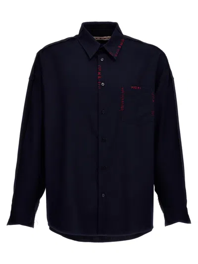 Marni Cool Wool Shirt With Contrast Stitching Shirt And Blouse Black