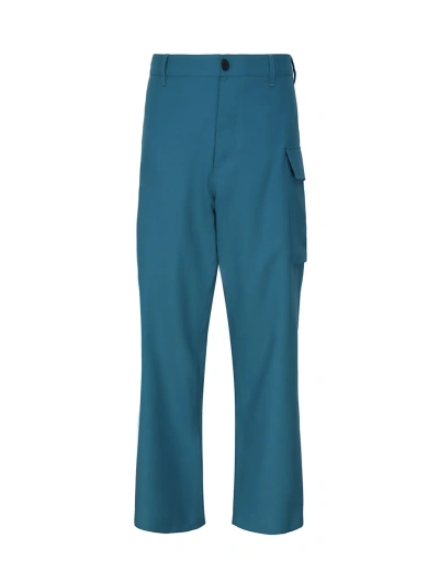 Marni Cool Wool Trousers With Cargo Pockets In Petrol Blue