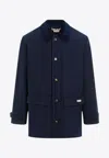 Marni Logo Patch Buttoned Coat In Blue