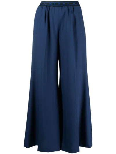 Marni Logo-waistband Wide-leg Trousers In Cornflower