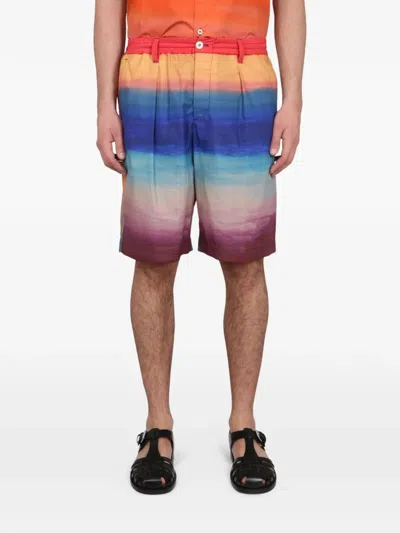 Marni Knee-length Cotton Bermuda Shorts With Gradient Design In Multi