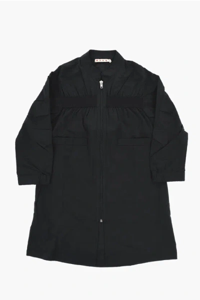 Marni Cotton Blend Overshirt With Zip Closure In Black