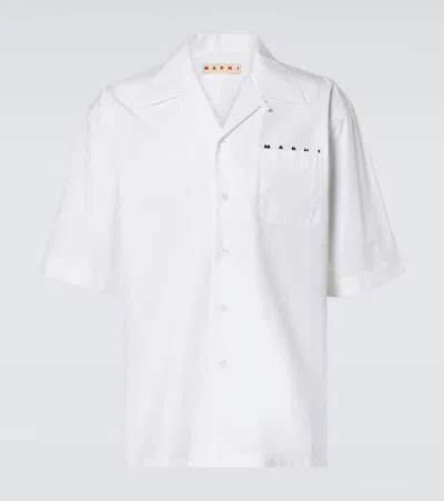 Marni Logo-print Contrast-stitching Shirt In Lily White