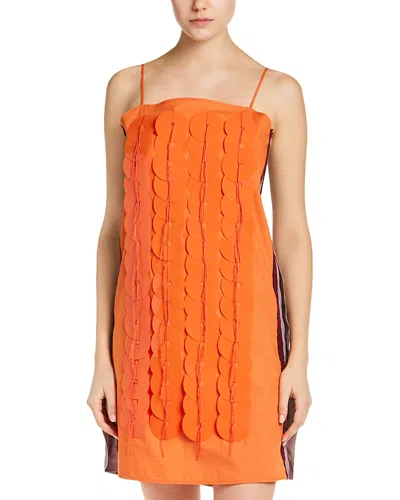 Marni Cotton Color Blocked Embellished Mini Dress In Orange