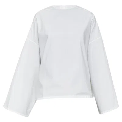 Pre-owned Marni Cotton Crew Neck Boxy Bell Sleeve Blouse In White