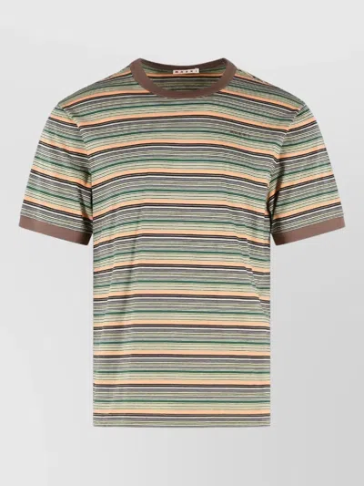Marni Cotton Crew Neck Striped T Shirt In Animal Print