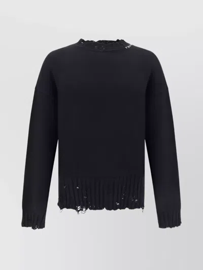 MARNI COTTON DISTRESSED RIBBED CREWNECK JUMPER