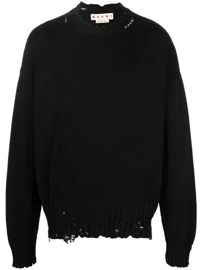 Marni Cotton Crewneck Sweater In Black