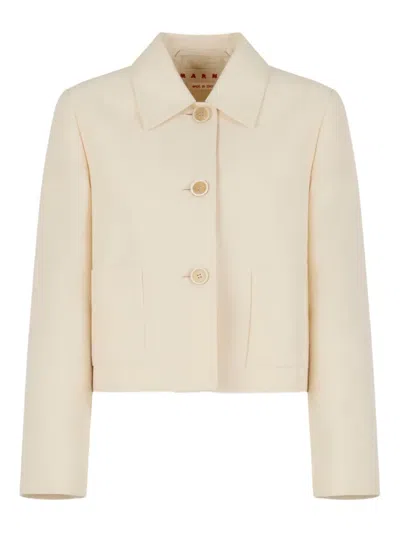 Marni Cotton Cropped Jacket In Nude