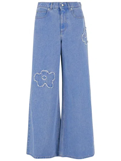 Marni Wide-leg Denim Jeans Floral Embroidery In Pcb44