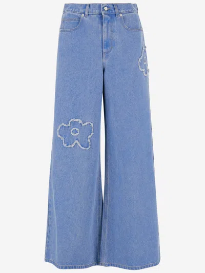 Marni Wide-leg Denim Jeans Floral Embroidery In Pcb44