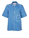 Marni Short Sleeve Button Up Top In Denim