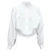 Marni Cotton Drawstring Hem Puff Sleeve Cropped Blouse In White