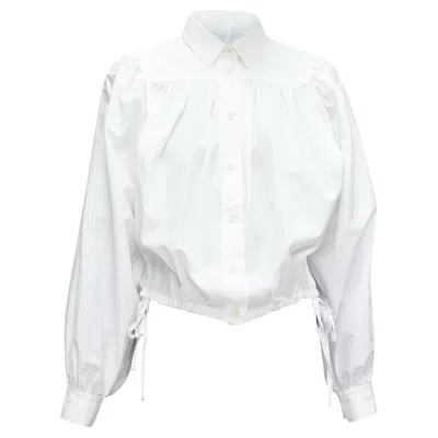 Marni Cotton Drawstring Hem Puff Sleeve Cropped Blouse In White
