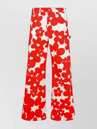 Marni Cotton Floral Wide-leg Trousers In Red