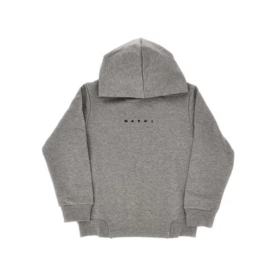 Marni Cotton French Terry Hoodie Kids In Gray