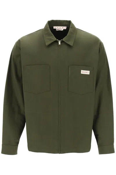 Marni Workwear Shirt In Cotton Blended In Green